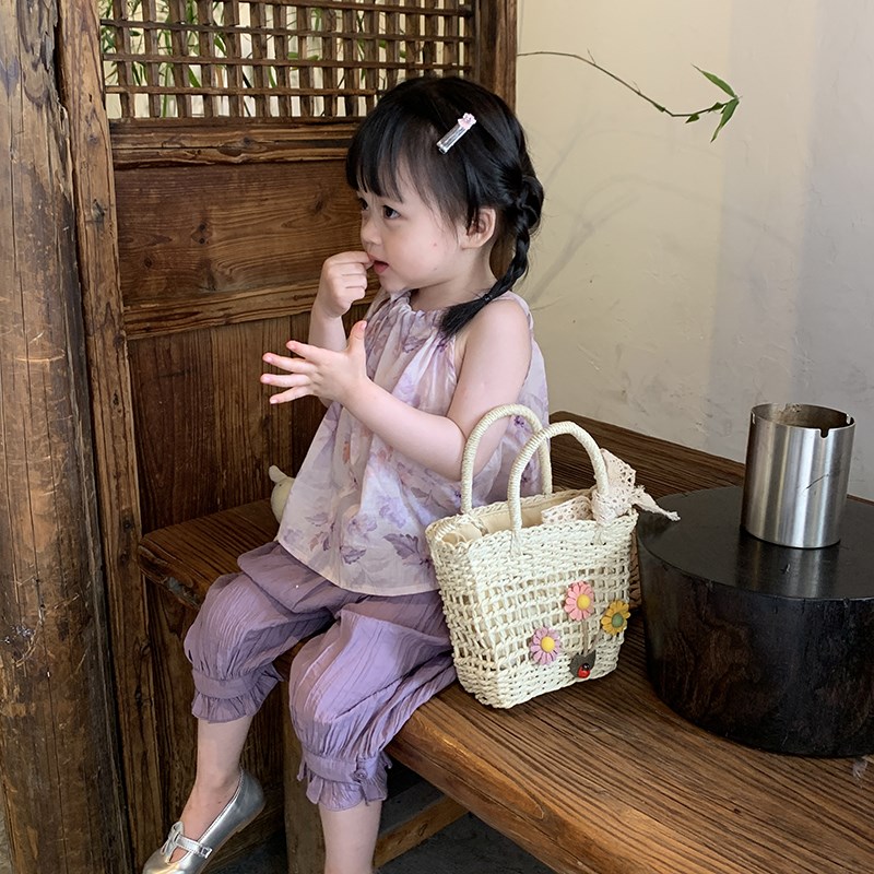 女童夏装套装儿童衣服2024新款吊带韩系童装宝宝洋气八分裤两件套