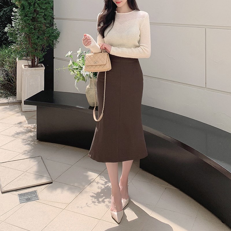 咖色半身裙鱼尾裙西装裙女职业春秋长裙高腰包臀百搭中长款半裙