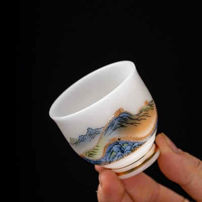 冰种玉瓷茶杯羊脂玉白瓷主人杯家用个人喝茶品茗杯中式陶瓷功夫茶