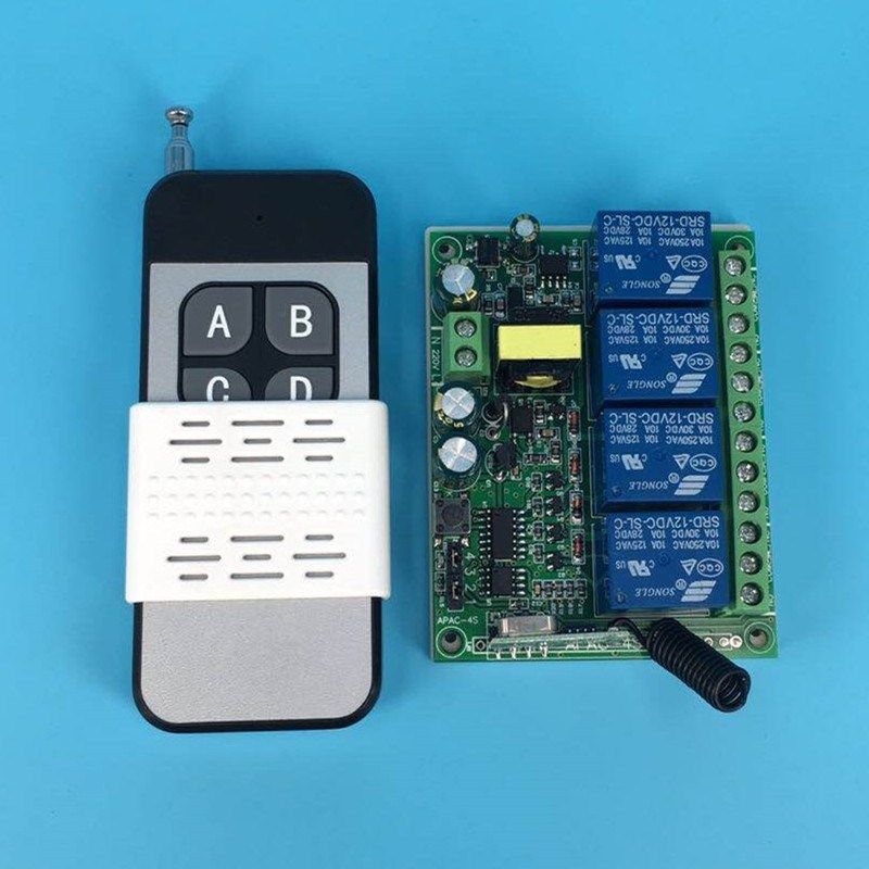 滑盖4键无线遥控220v四路继电器灯具开关模块套件交流接收控制器