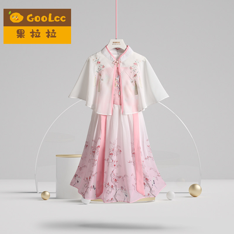 2023新款女童夏季披肩汉服连衣裙古典汉服裙超仙公主裙女孩雪纺裙
