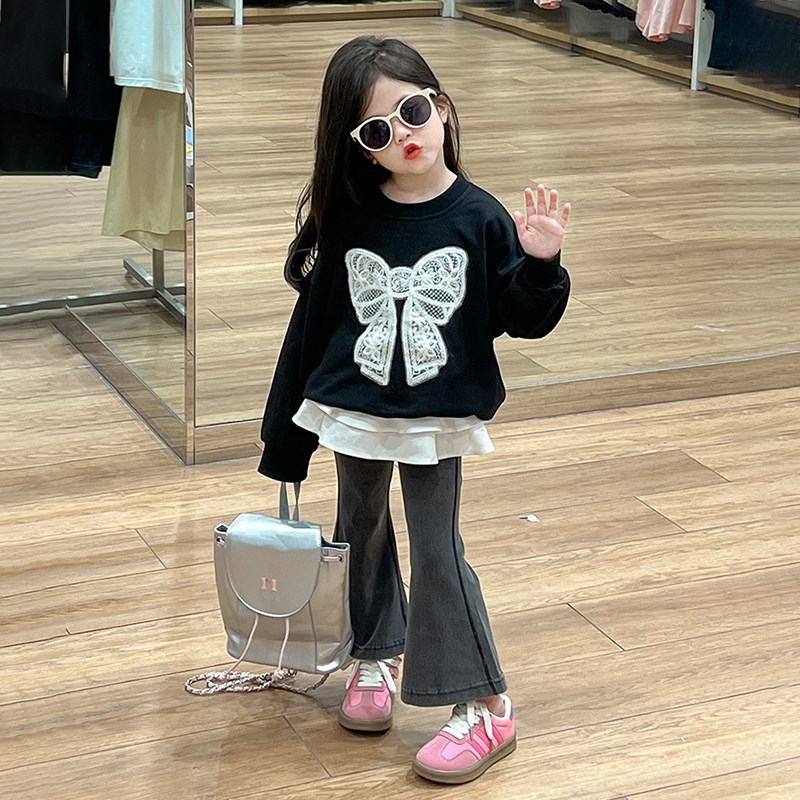 女童圆领卫衣秋款2024新款潮儿童休闲秋装上衣韩版女孩套头衫洋气