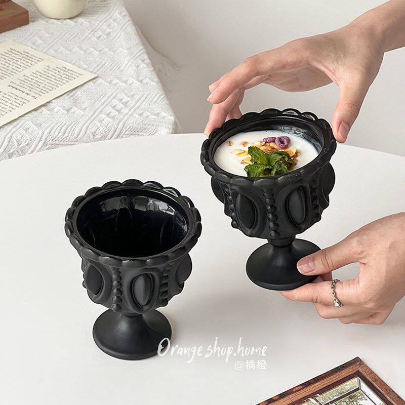 曜黑小水晶玻璃冰淇淋矮脚杯高级感欧式家用甜品布丁杯小众酸奶杯