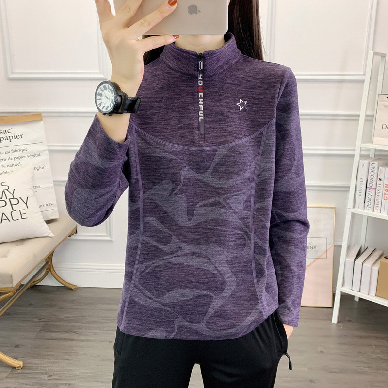德绒长袖t恤女立领秋冬加厚保暖抓绒衣休闲套头衫户外运动服卫衣