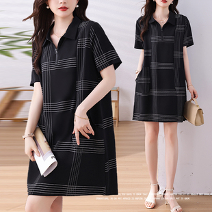 夏季胖MM宽松遮肉中长裙大码女装2025新款显廋时尚设计减龄连衣裙