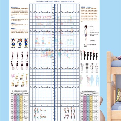 儿童体态评估表墙贴幼儿形体评估图青少年体适能身高体态体测表