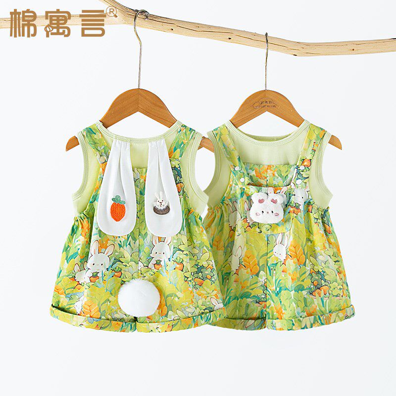 宝宝背带裤套装夏季婴儿衣服超萌夏装婴幼儿背心短裤连体衣两件套