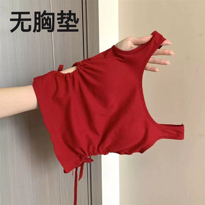 童装女童短款设计感吊带小背心女童外穿绑带收腰内搭上衣2024无袖