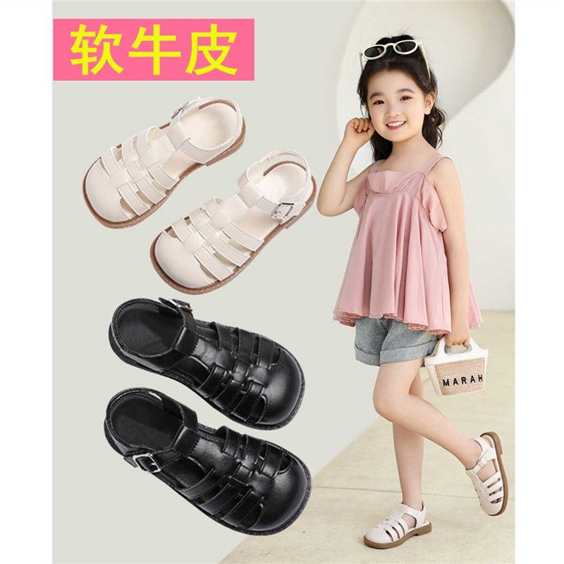 女童鞋子2025新款夏季宝宝软底防滑小女孩公主鞋真皮包头儿童凉鞋