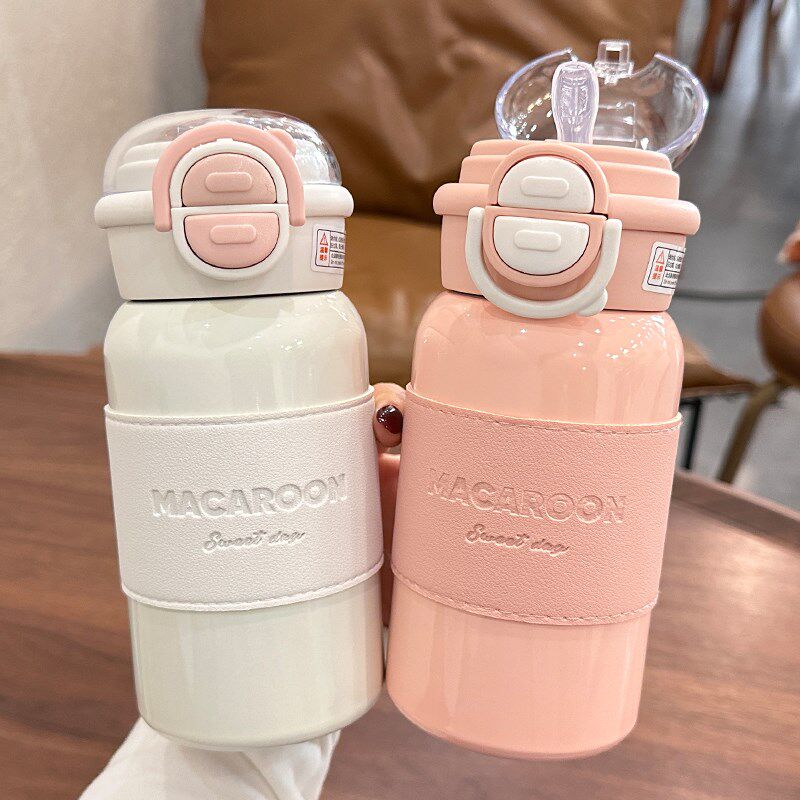 高颜值保温杯女生吸管杯子直饮两用初中学生上学专用新款双饮水杯