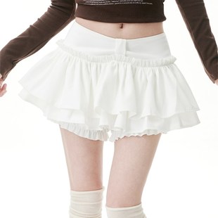 法式复古白色半身裙女春夏季打底芭蕾学院风蛋糕短裙蓬蓬百褶裤裙
