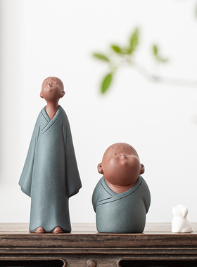 久造禅意紫砂小和尚摆件陶瓷人物中式家居摆设客厅办公室桌面装饰