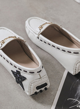 白色豆豆鞋女春秋2m021新款瓢鞋百搭平底软底孕妇浅口单鞋女夏