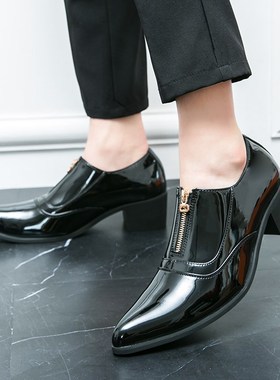 漆皮男士皮鞋增高尖头高跟鞋Ty台走秀皮鞋红色男鞋酒吧夜店皮鞋46