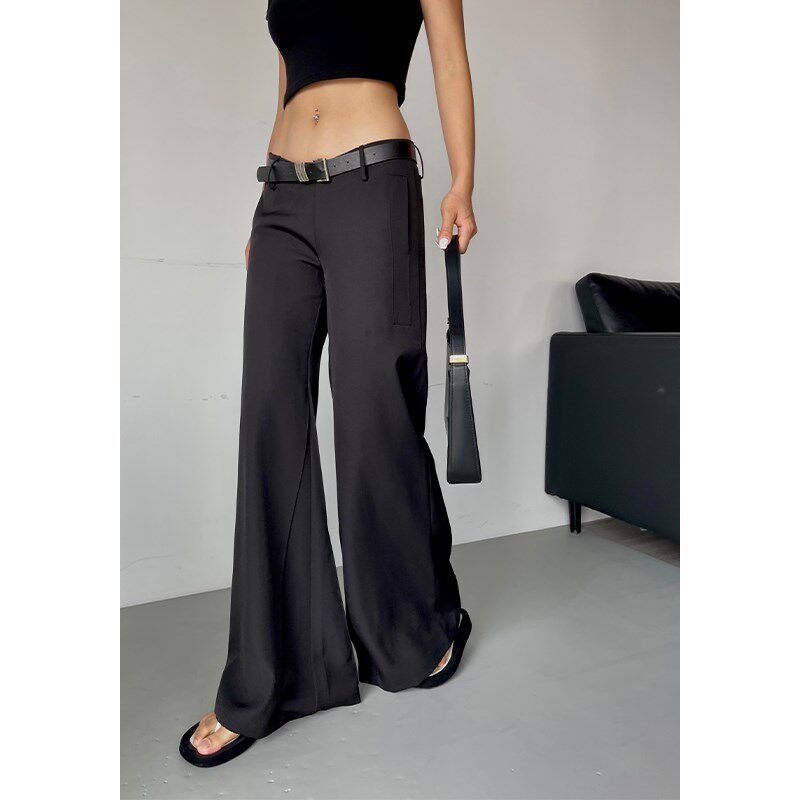 井也 黑色低腰休闲西裤女夏季z新款宽松显瘦直筒拖地垂感阔腿长裤