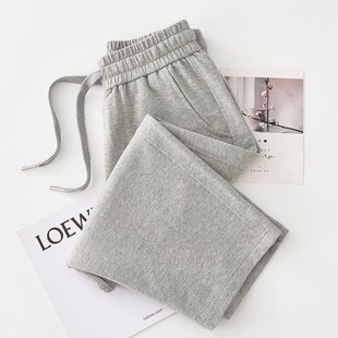 夏季七分裤女薄款休闲s直筒运动裤女大码小个子卫中裤女浅灰色