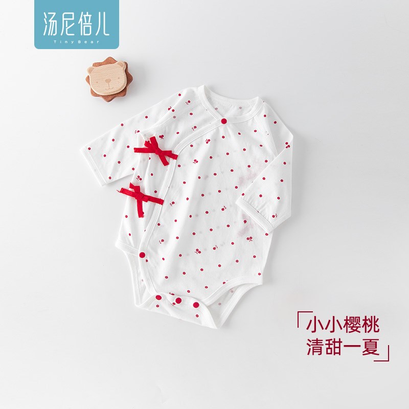 汤尼倍儿新生儿包屁衣夏季薄款长袖女婴儿连体T衣系带三角哈衣