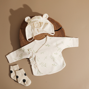 婴姿初生婴儿产房半背衣纯棉新生童装半身贴身上衣居家服套装