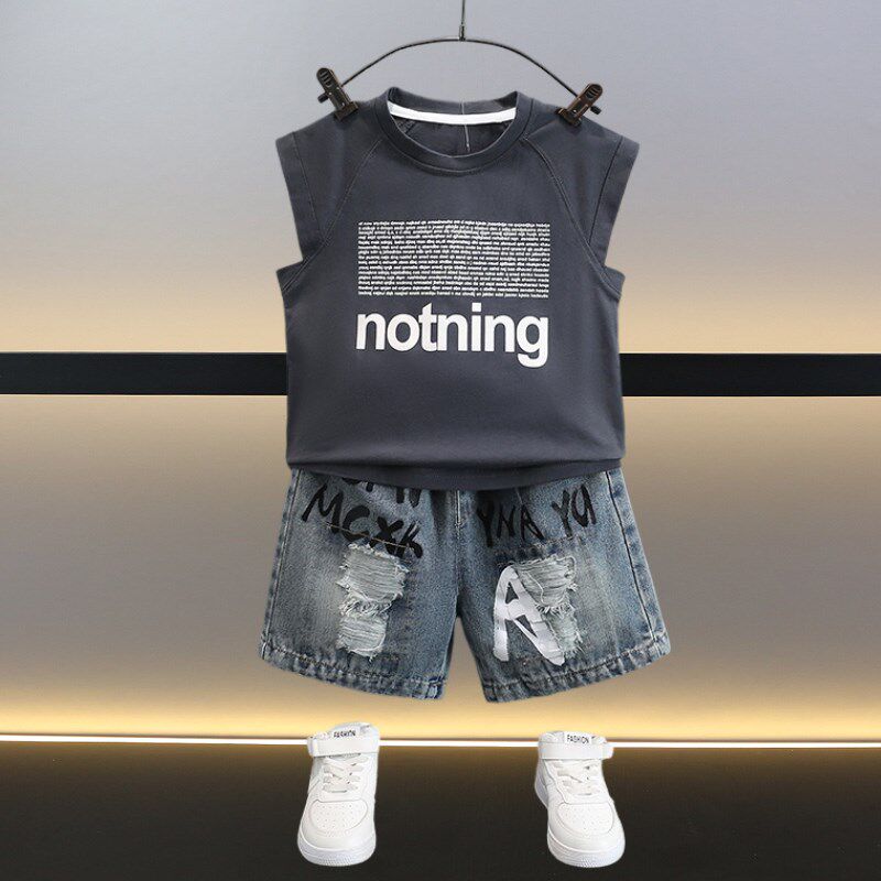 小男孩背心套装夏季2024新款儿童帅气时髦潮砍袖男童无袖短裤夏装
