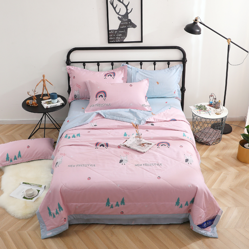 全棉夏被纯棉夏凉被三四件套少女风空调被单双人春秋被子可机水洗