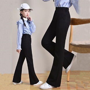 女童裤子黑色微喇叭裤外穿2023春夏新款弹力裤儿童大童洋气阔腿裤