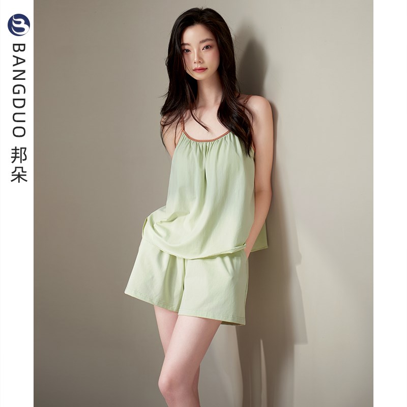 带胸垫睡衣女夏季纯棉吊带背心短裤薄款夏天高级感夏款家居服套装