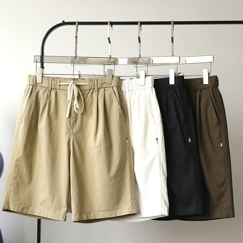 夏季薄款休闲短裤男士宽松百搭韩版西装中裤精梳棉水洗白色大裤衩