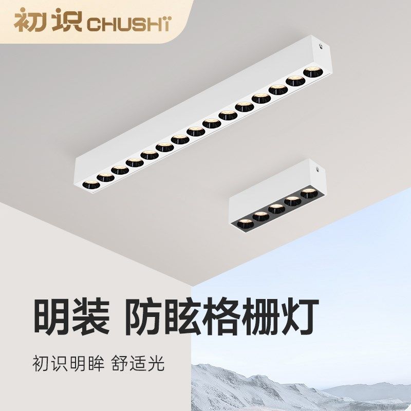 初识灯饰 明装条形格栅灯客厅无主灯卧室过道十头长方形led射灯,家装灯饰光源,格栅灯,淘宝优惠券,粉丝福利购,淘宝优惠卷