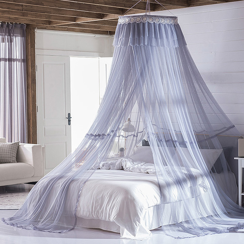 吊顶圆顶公主蚊帐双人家p用1.5/1.8/2m米床三开门落地吸顶圆形蚊