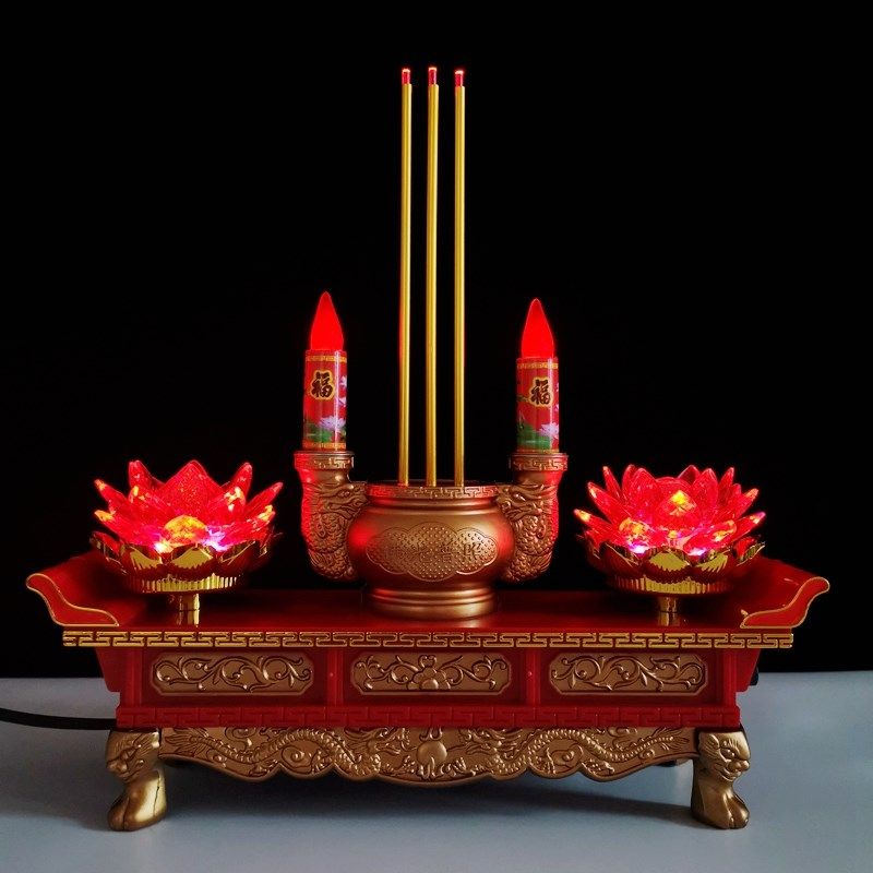 新款LED莲花灯插电蜡烛台 佛前供灯佛具用品大全佛台香灯供奉香炉