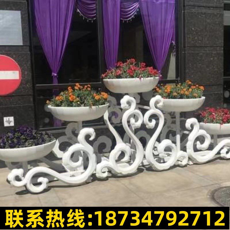大型铁艺景观花架民族风2白色花盆市政绿化街道美V化花坛户外厂家
