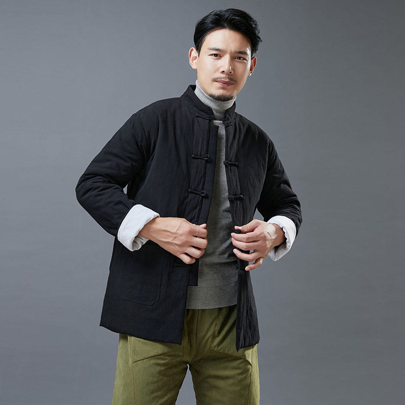 2020冬季青年男士棉衣外套中国风棉服复古亚麻小棉袄棉麻盘扣棉衣