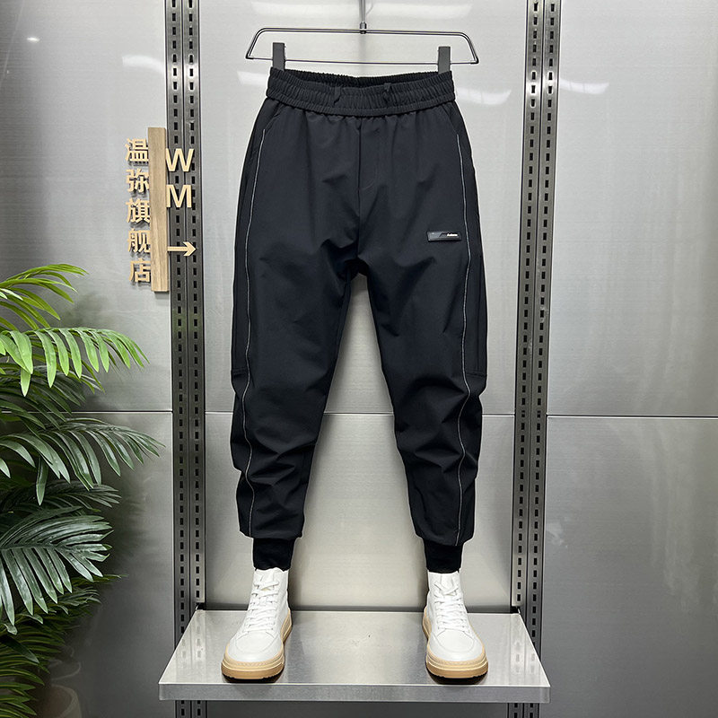 夏季薄款冰丝休闲裤男宽松束脚九分裤韩版潮牌百搭抽绳哈伦运动裤