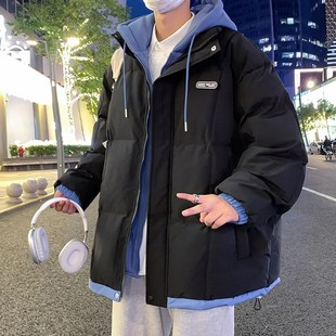 假两件青少年棉服外套男秋冬季新款加绒加厚棉衣男生大码羽绒棉袄