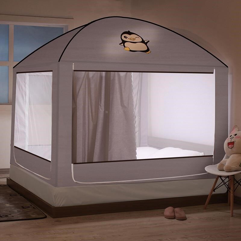 现货9WOR遮光布圆顶蒙古包蚊帐床帘一体式支N架家用卧室防尘顶三