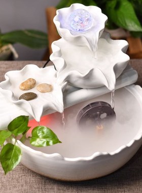 家居创意流水招财生财摆件桌面加湿风水轮球水晶转珠加湿喷泉鱼缸