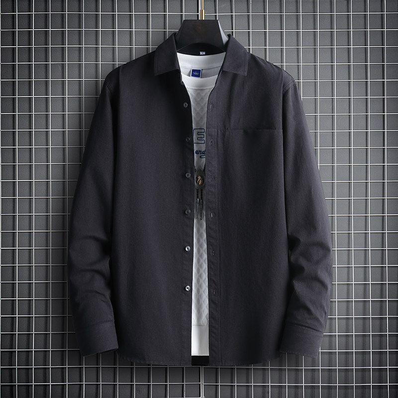 大码纯棉衬衫男秋季新款长袖黑色高级感宽松休闲胖子加肥加大外套