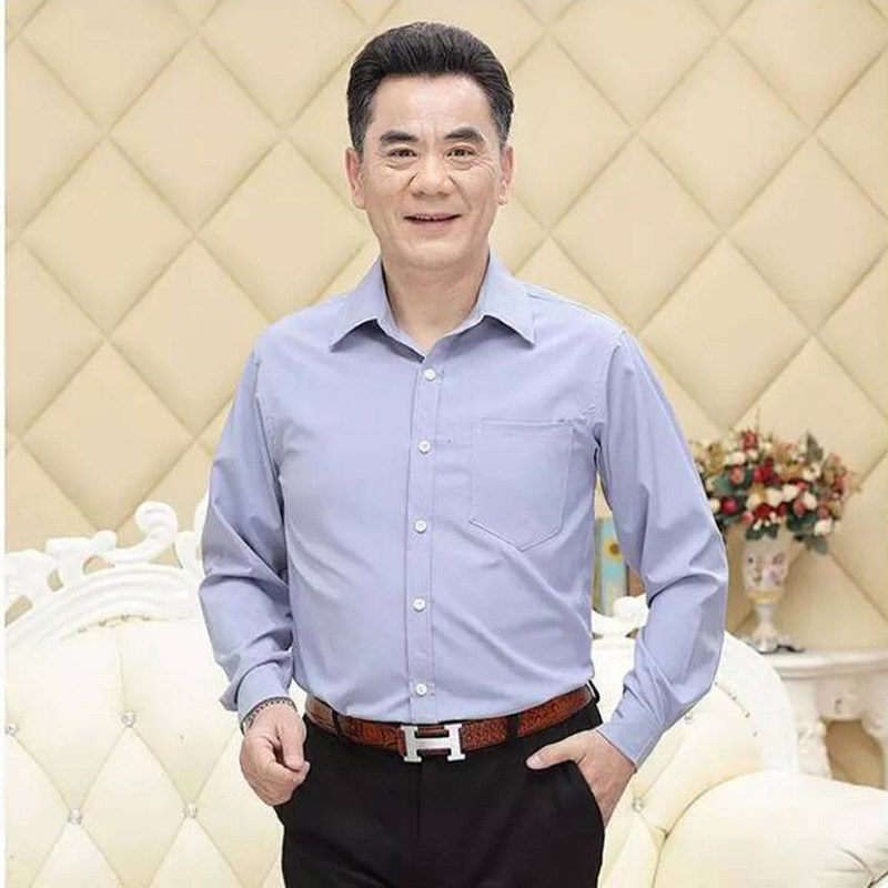 爷爷爸爸冰丝衬衫长袖薄款夏季中年男士寸衫中老年宽松免烫春秋装