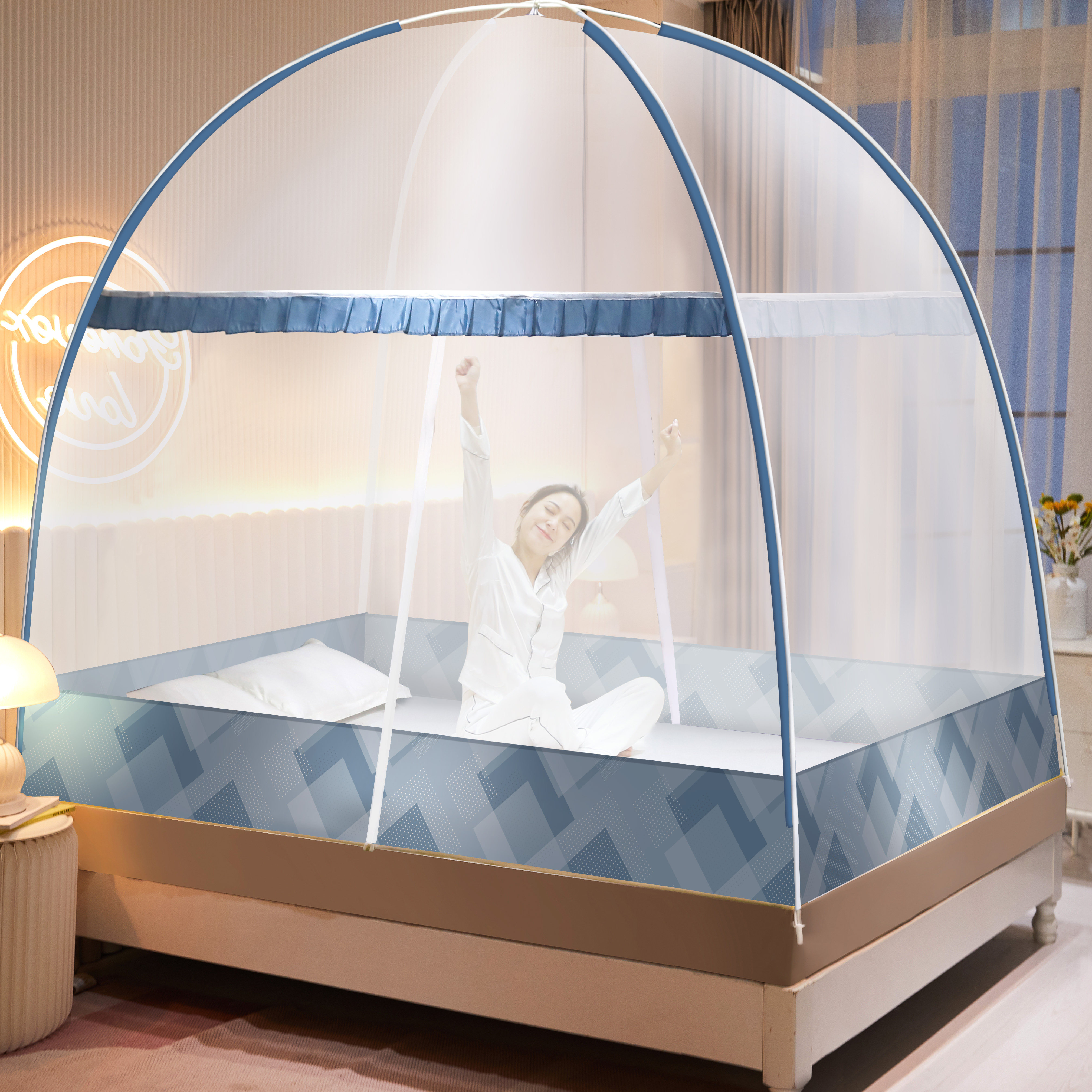 免安装蒙古包蚊帐家用2022新款卧室宝宝儿童防摔纹账防蚊罩床帐gr