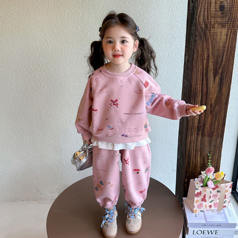 女童春秋款套装2025新款洋气时髦儿童笑脸女宝宝春季春装运动卫衣