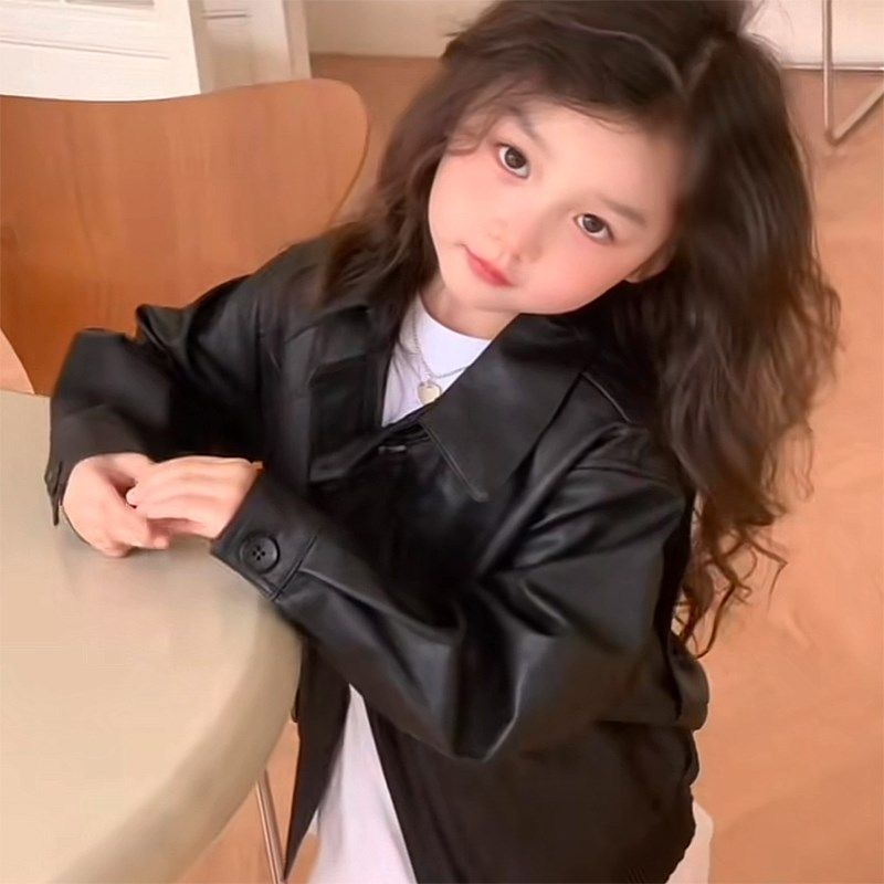 童装2024春季女宝宝皮衣外套女短款夹克复古机车男女童pu皮上衣潮
