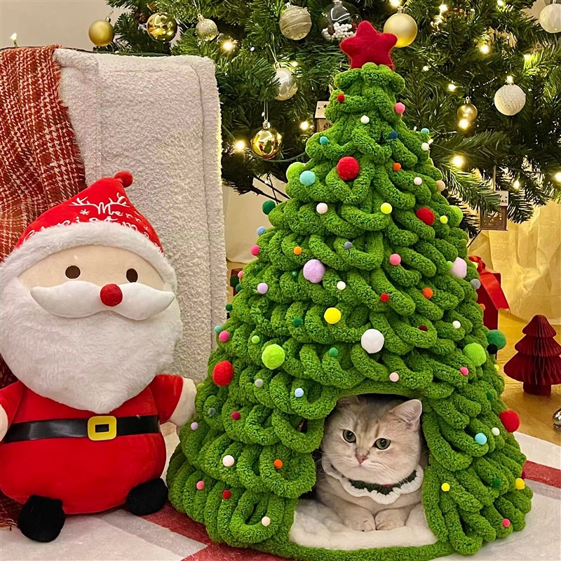 圣诞猫窝手工diy冬季保暖四季通用猫屋封闭式猫咪猫房子帐篷屋