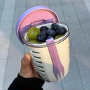 水果盒便携水果杯带叉子出门手提沙拉杯塑料杯密封防漏沥水篮 日式