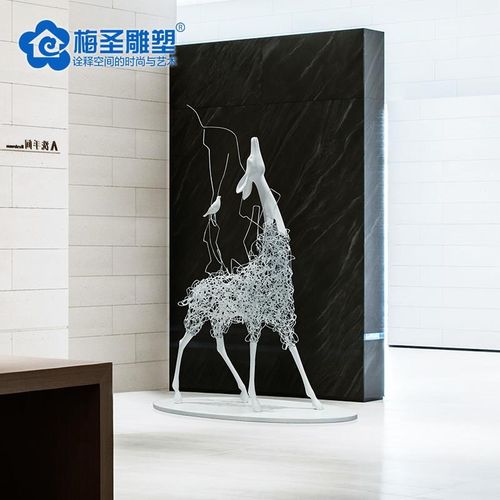 现代简约室内酒店软装工艺品售B楼处大厅大型落地金属鹿雕塑摆件