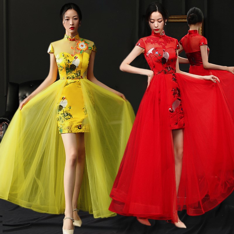 女装晚礼服2023春秋季旗袍裙毕业典礼修身复古走秀演出服公司年会