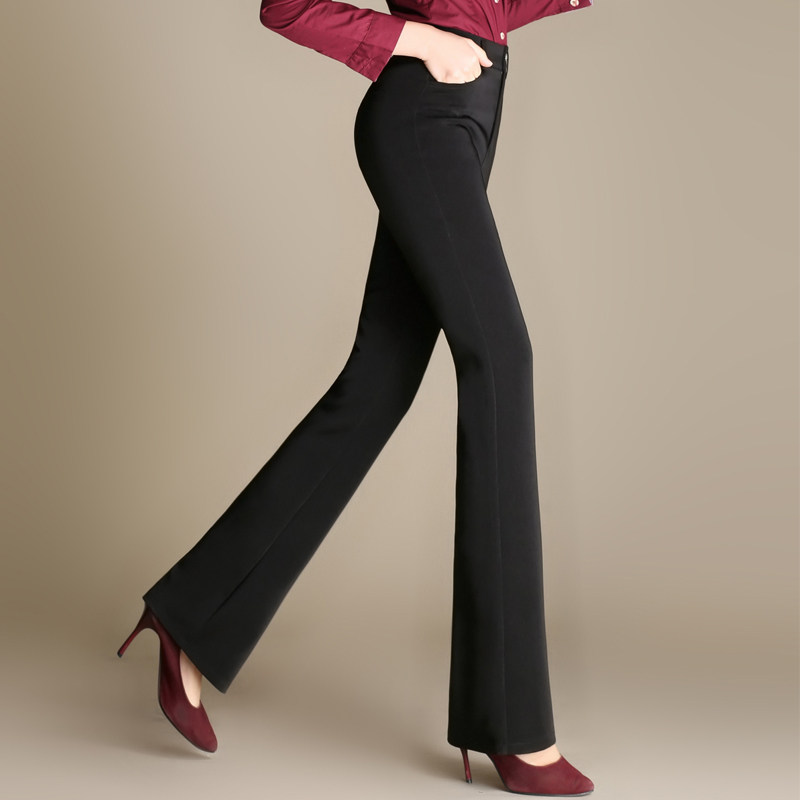春秋微喇叭裤高腰长裤女士正装高腰西装职业小喇叭裤子黑色女裤子