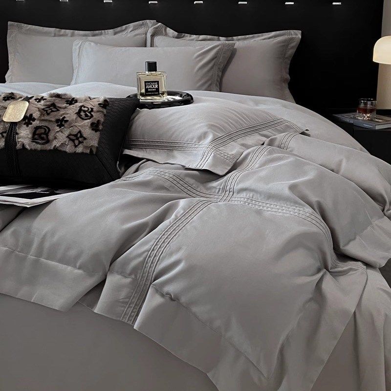 简约纯色160支四件套纯棉全棉被套磨毛床单秋冬床笠酒店床上用品4