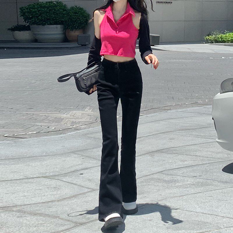 黑色微喇叭牛仔裤女春秋冬季2025新款显瘦高腰阔腿裤拖地长裤子女