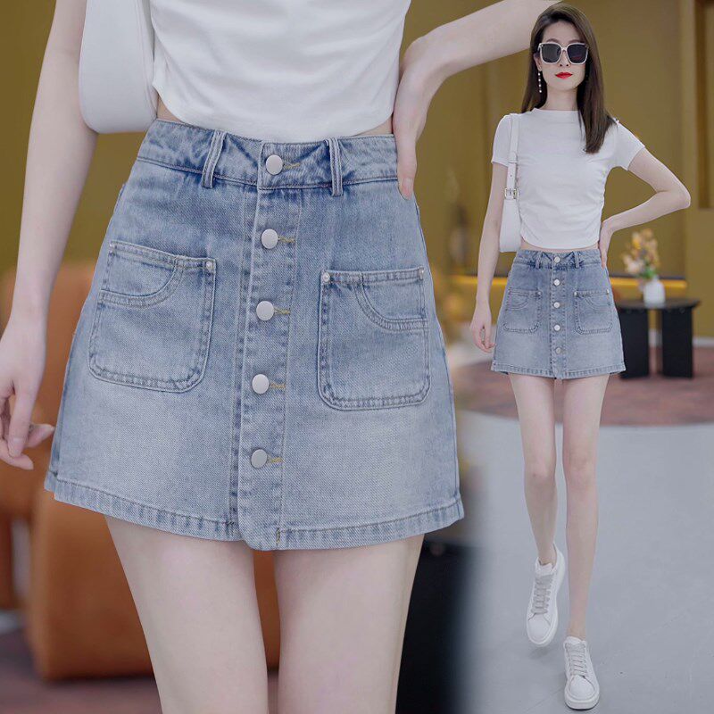 浅蓝色半身牛仔短裙女夏季薄款2025新款高腰显瘦小个子包臀裙子夏