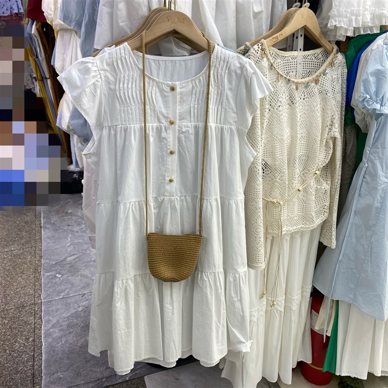 夏季新款韩系时尚百搭小个子圆领连衣裙女中长款显瘦休闲短裙子薄